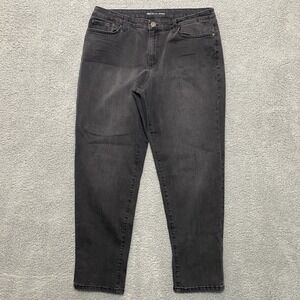 INC Denim Boyfriend Jeans Women 16 Black Denim Medium Wash Faded High Rise